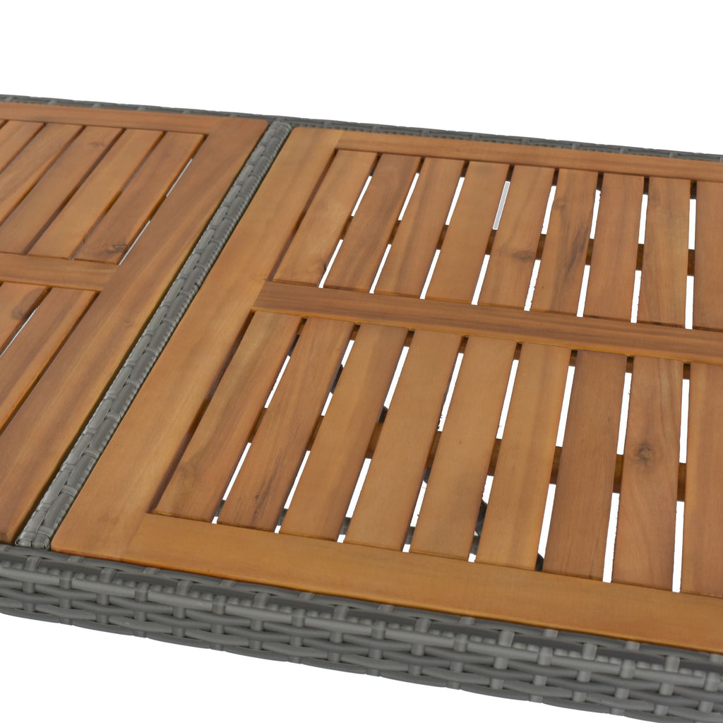 5-pieces Outdoor Patio Wicker Bar Set, Bar Height Chairs With Non-Slip Feet And Fixed Rope, Removable Cushion, Acacia Wood Table Top