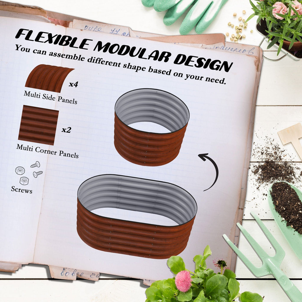 Outsunny 3.5' x 2' x 1.4' Galvanized Raised Garden Bed Kit, Outdoor Metal Elevated Planter Box with Safety Edging, Easy DIY Stock Tank for Growing Flowers, Herbs & Vegetables, Brown