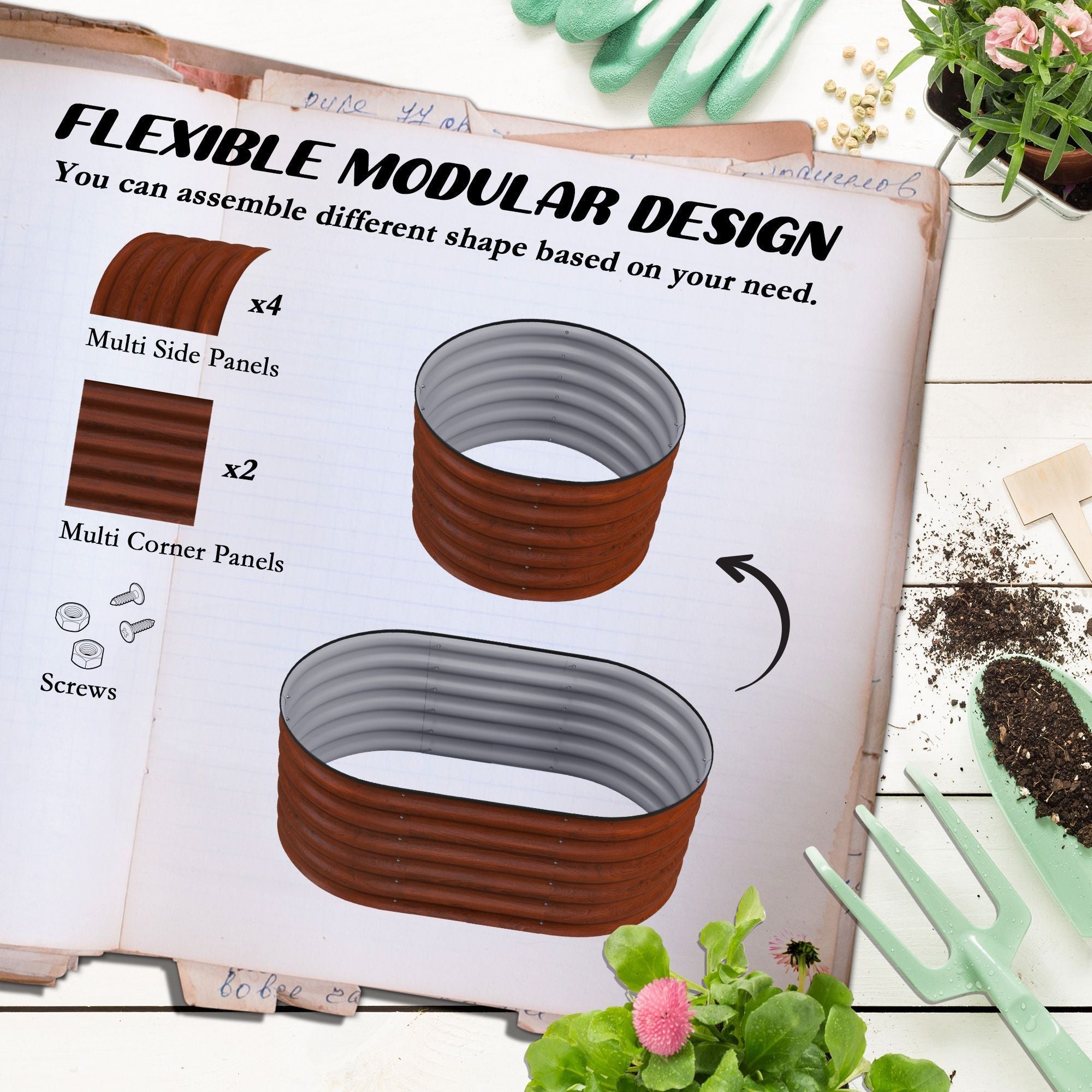 Outsunny 3.5' x 2' x 1.4' Galvanized Raised Garden Bed Kit, Outdoor Metal Elevated Planter Box with Safety Edging, Easy DIY Stock Tank for Growing Flowers, Herbs & Vegetables, Brown