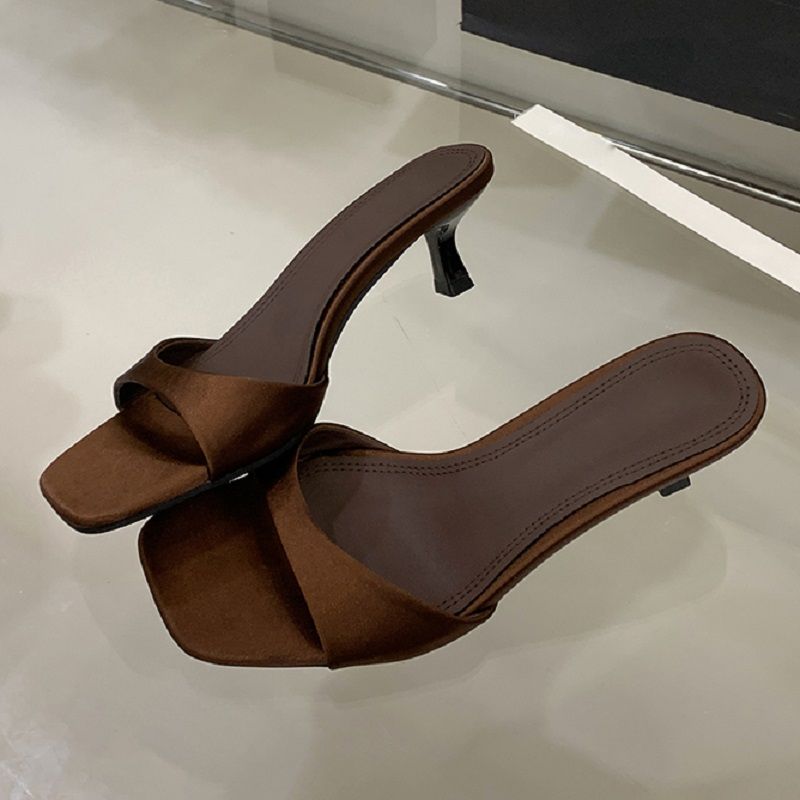 Eilyken Summer Fashion Open Toe Silk Women Slipper Slip On Elegant Thin Low Heel Dress Ladies Slides Shoes Zapatillas De Mujer