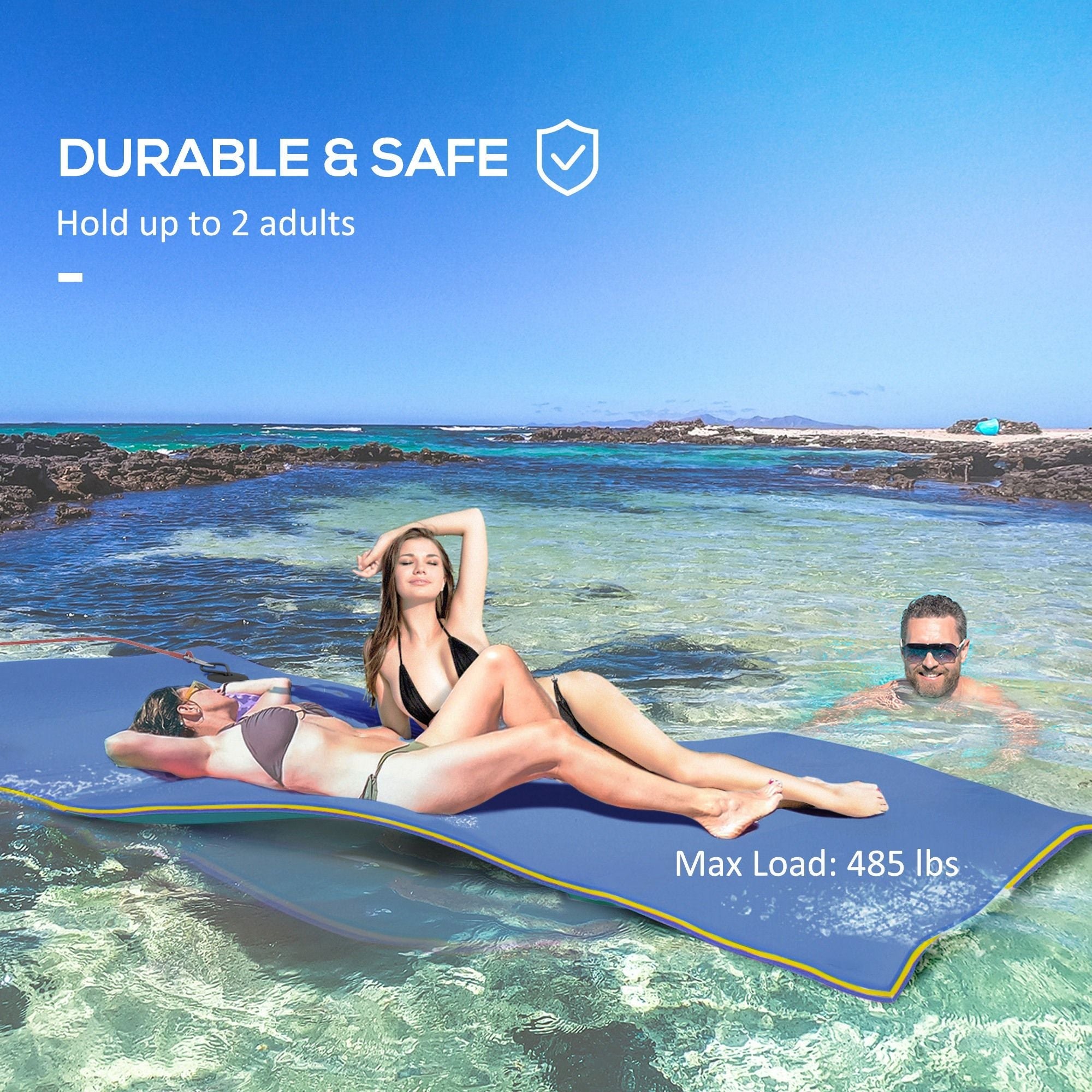 9 x 6 ft. Lily Pad Water Mat for 2 Adults, Floating Water Pad for Lake, Pool, Ocean, Beach, and Boating, Blue