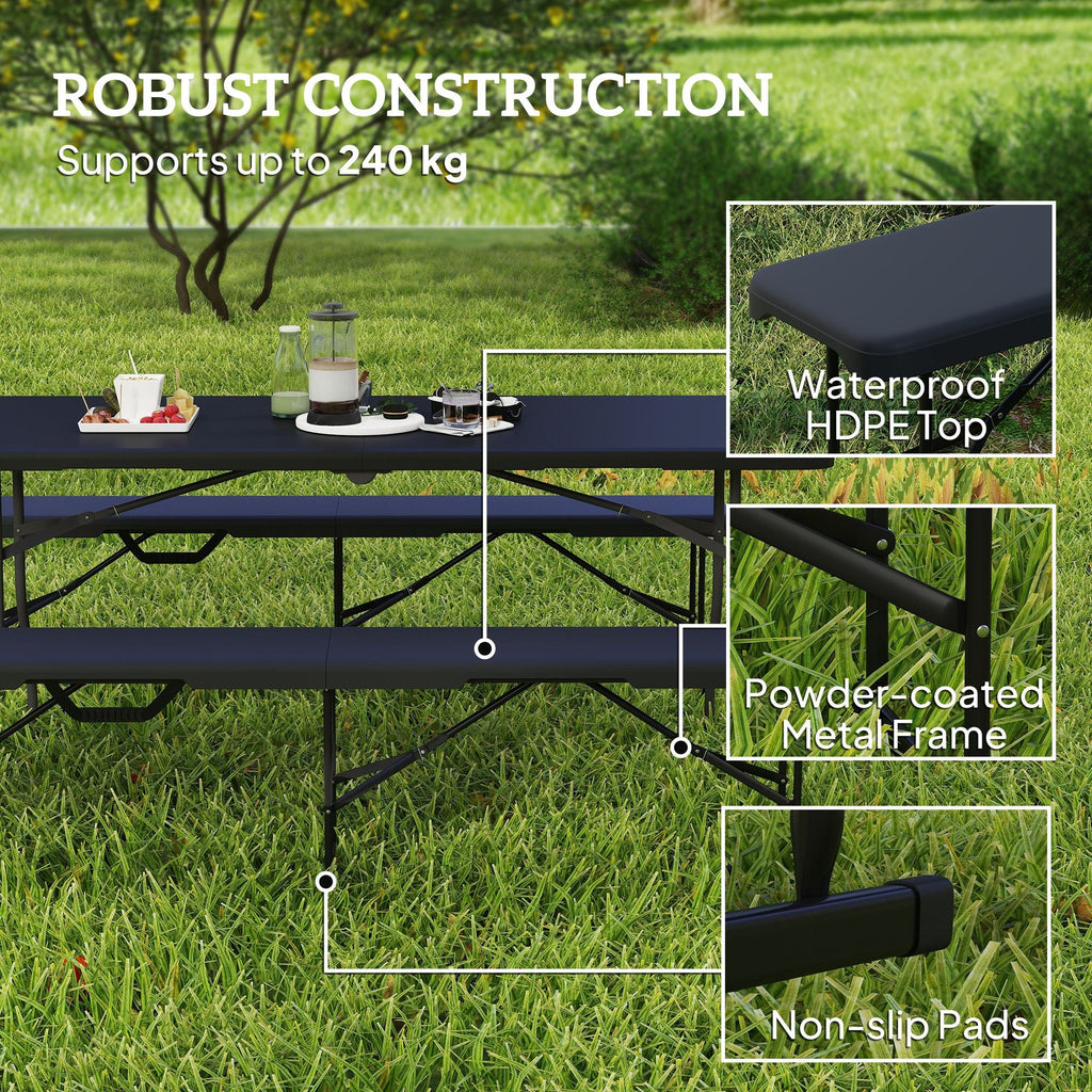 2 Pack 6 ft Portable Foldable Bench Seats, Plastic Folding Benches with Carrying Handle for Camping, Black
