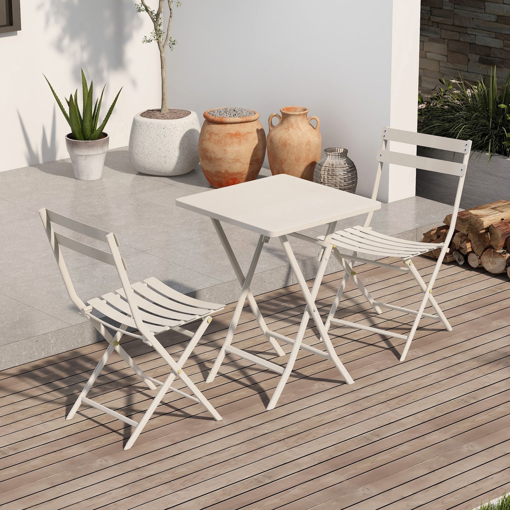 3 Piece Patio Bistro Set of Foldable Square Table and Chairs