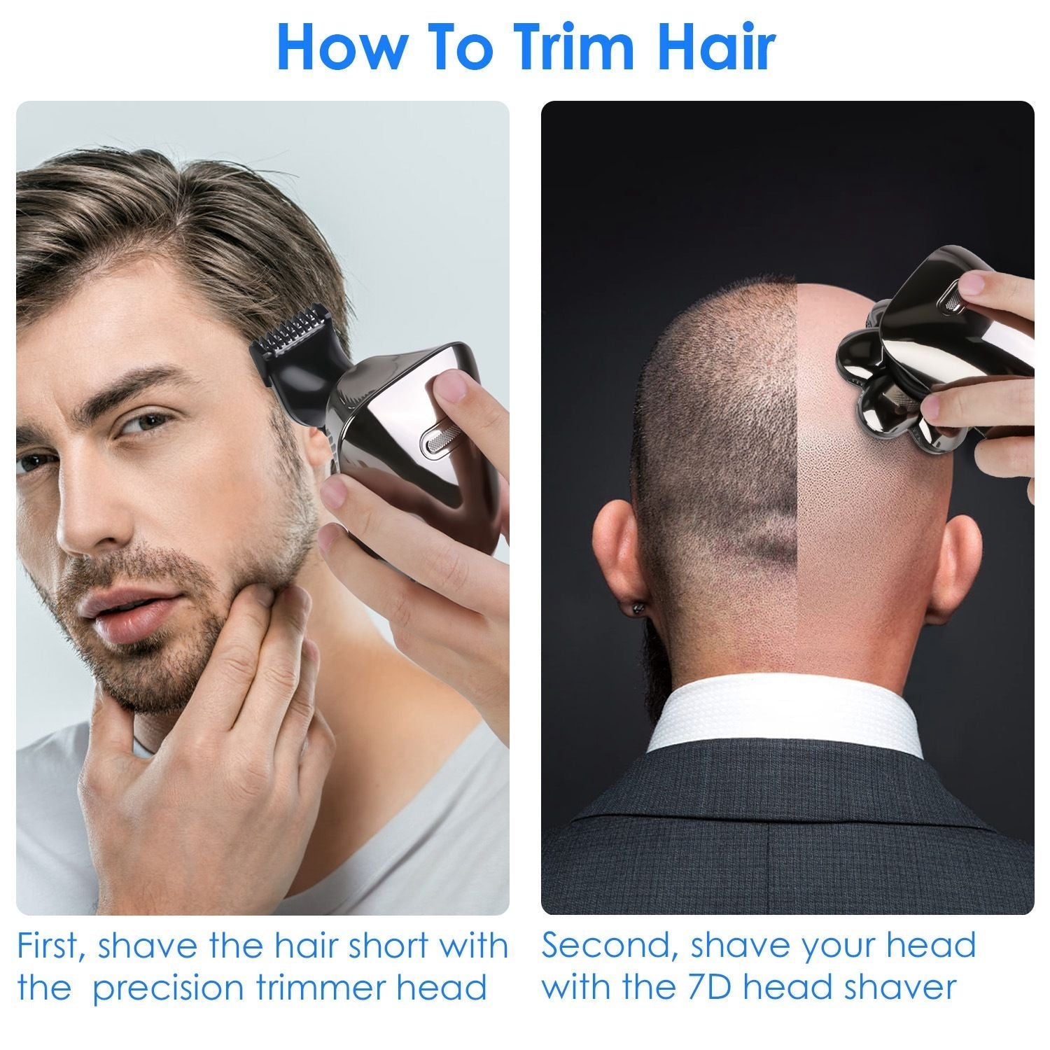 Head Shavers for Bald Men 5 In 1 7D Electric Rotary Razor Rechargeable Cordless Head Beard Trimmer Shaver Kit IPX6 Waterproof Dry Wet Grooming Kit with 3 Combs