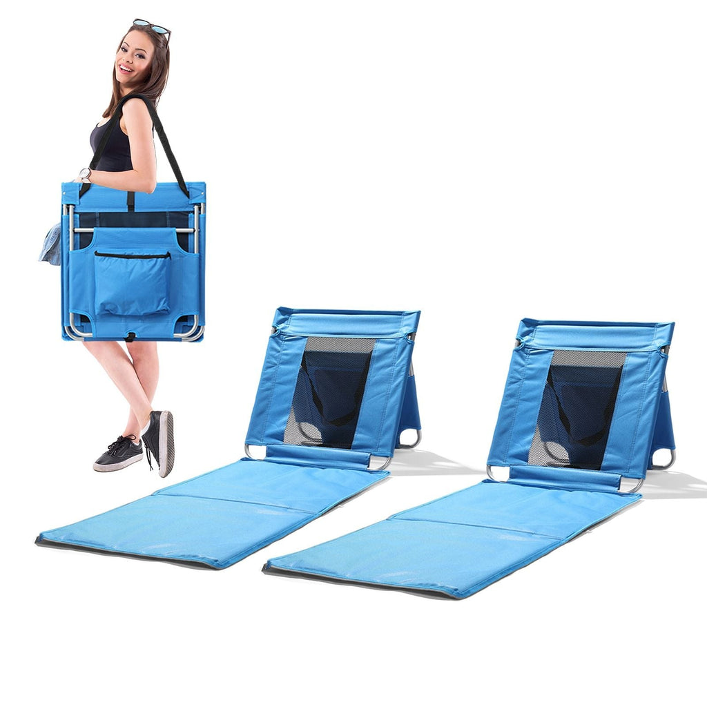 Foldable Outdoor Lounge Chair 174x54cm Blue Beach Sunbed with Cooler Bag Oxford Cloth and Iron Frame Breathable Mesh Portable Reclining Cot for Camping Patio Poolside