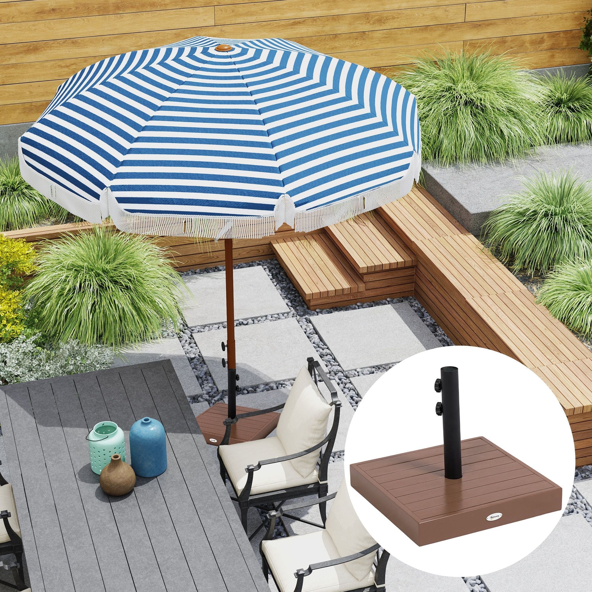 Outsunny Square Patio Umbrella Base, 42 lbs Concrete Heavy Duty Umbrella Base with Holder for 1.25"/1.5" Poles for Outdoor, Lawn, Poolside, Coffee