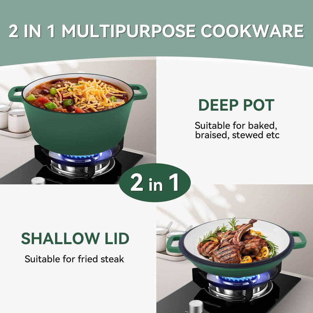 Enameled Cast Iron Dutch Oven with Serving Lid + ENCLOSED THERMAL CIRCLE Design