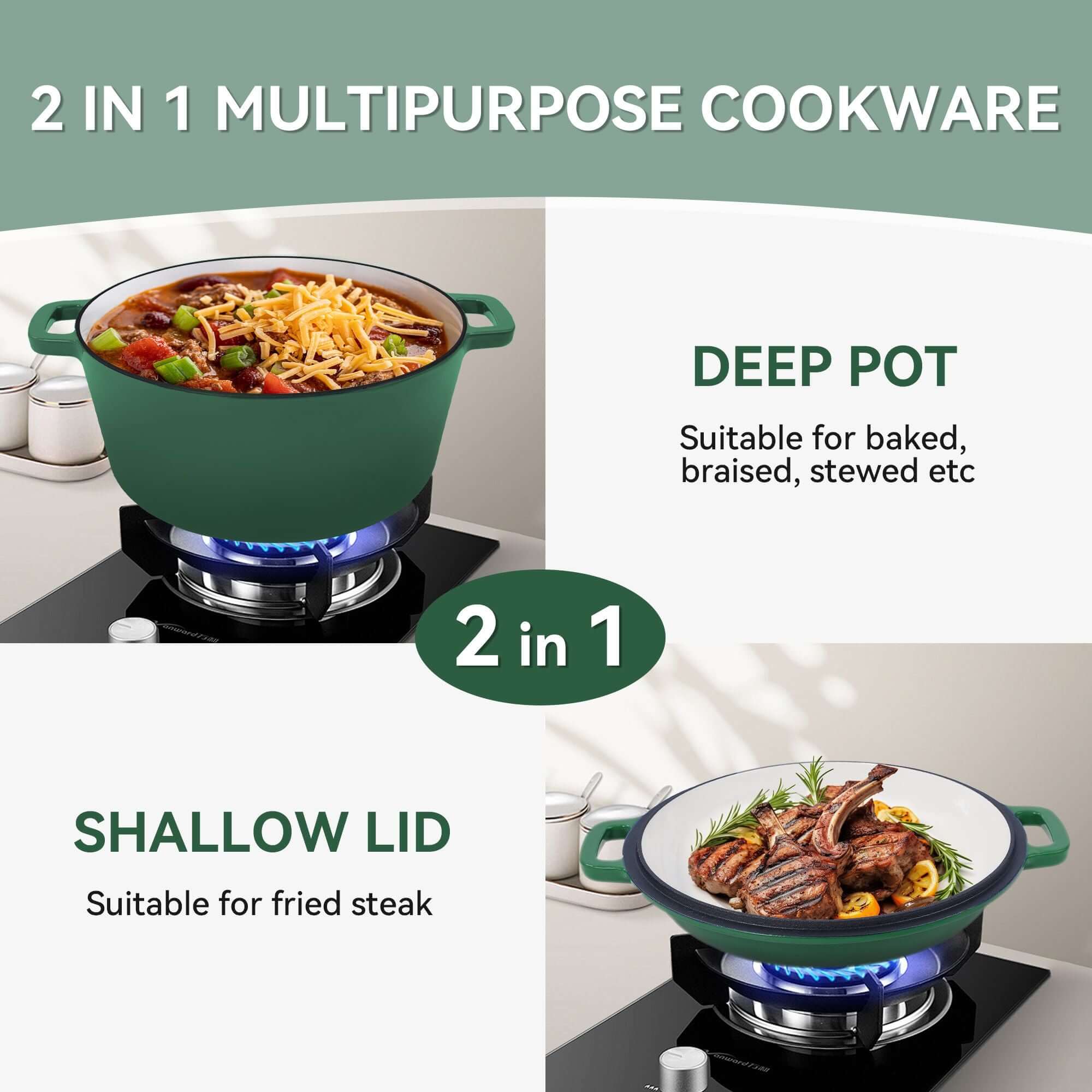 Enameled Cast Iron Dutch Oven with Serving Lid + ENCLOSED THERMAL CIRCLE Design