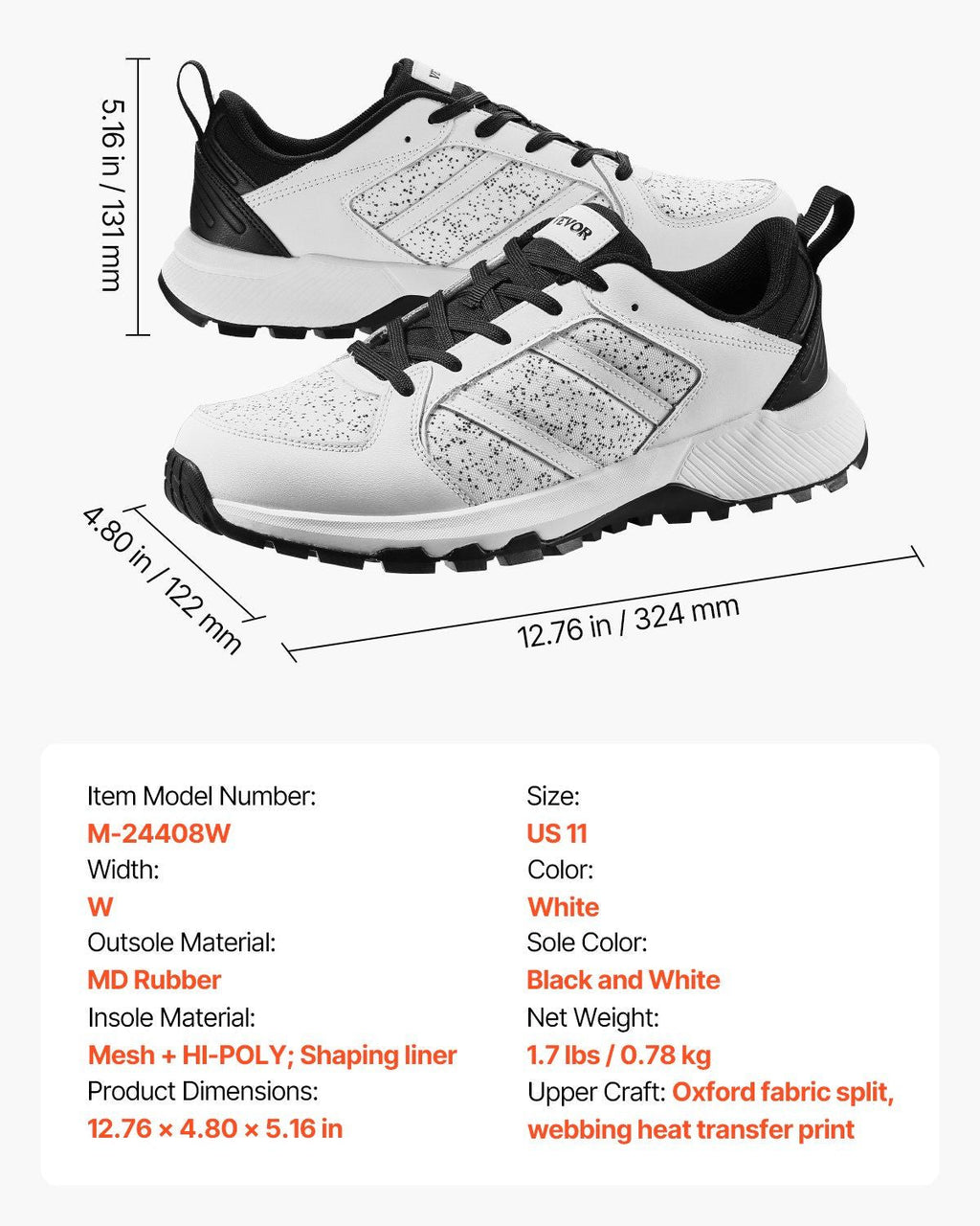 Cross Training Shoes W Width Sneakers US Size 11 Wide Toe Box Shoes White