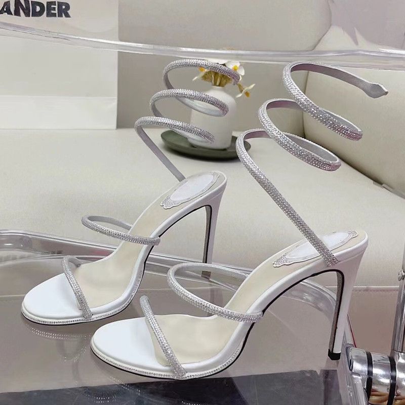 Fashion Summer Snake Twine Around Crystal Women Sandals Luxury Rhinestones Thin High heels Gladiator Sandals Party Prom Shoes