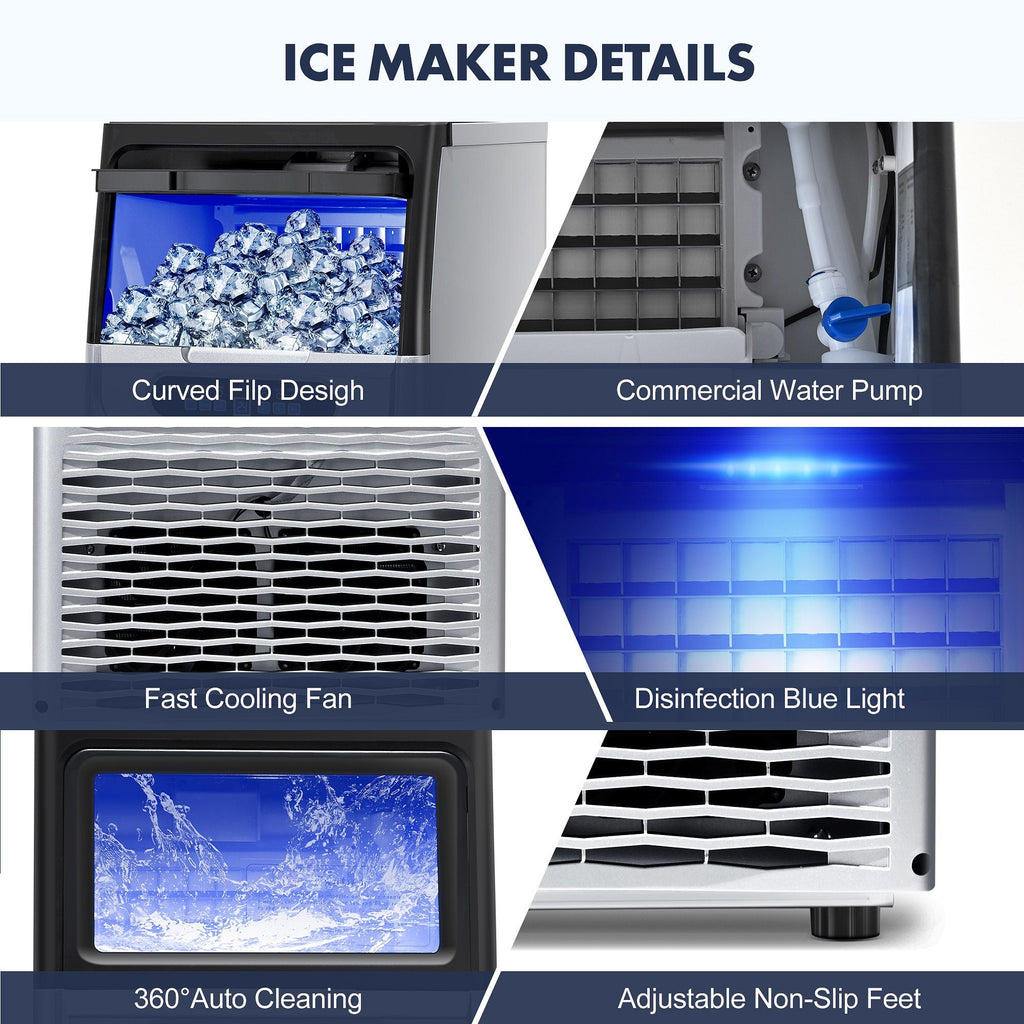 Commercial Ice Maker Machine, 80-110LBS/24H Under Counter Ice Maker, Stainless Steel Freestanding Ice Machine,Self-Cleaning, 2 Water Inlet Modes,Ideal for Restaurant,Home,Bar