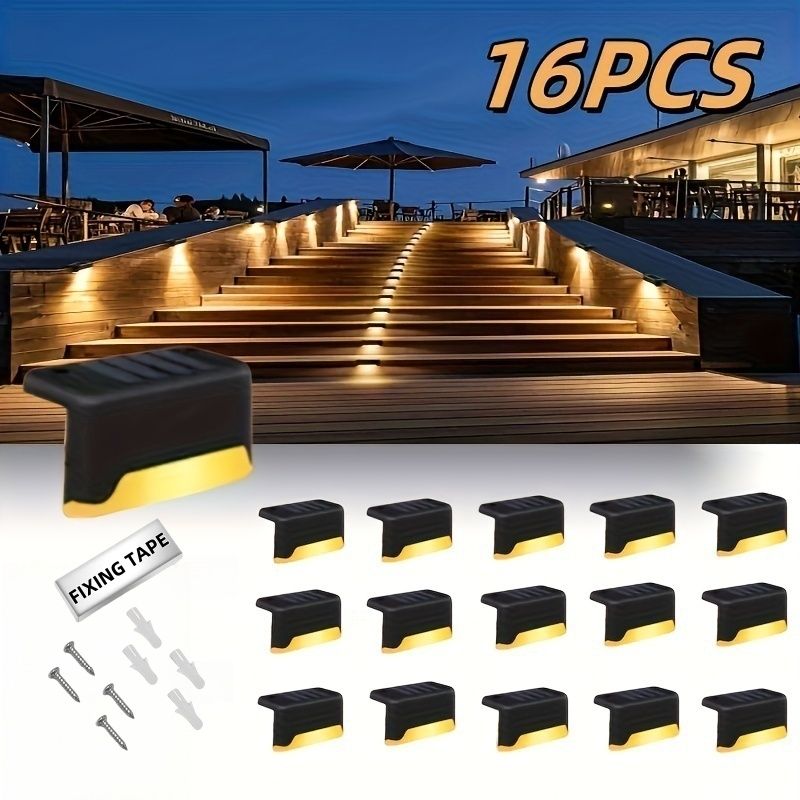 32PCS Solar Deck Lights Outdoor, Solar Step Lights Waterproof Led Solar lights for Outdoor Stairs, Step , Fence, Yard, Patio, and Pathway Family's Gifts (Warm White)