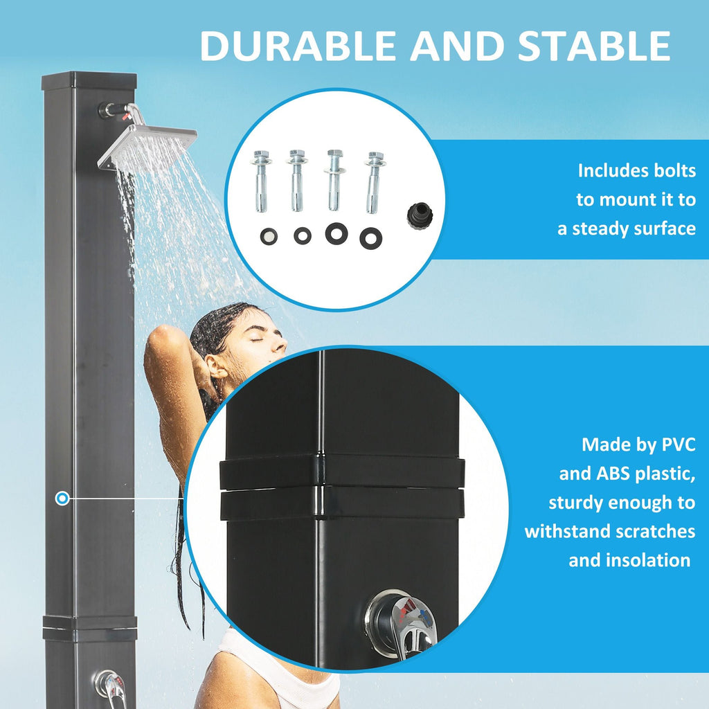 10.6 Gallons Solar Heated Shower w/ Free-Rotating Shower Head, Temperature Adjustment & Foot Shower, for Backyard Poolside Beach Pool Spa 7ft