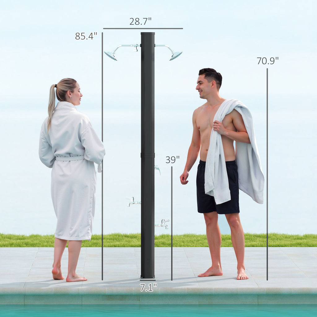 9.2 Gallon Slolar Heated Outdoor Shower with 2 Free-Rotating Shower Heads & Foot Showers for Poolside Beach Spa, 7.1ft