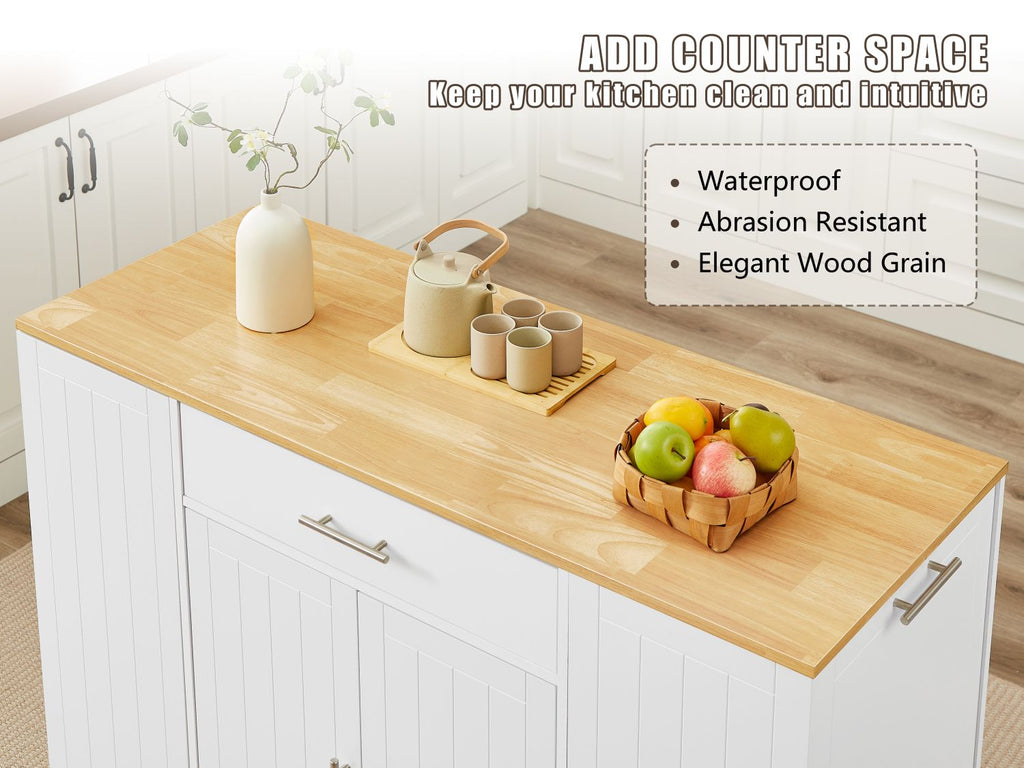 53'' Kitchen Storage Islands with Drawers and Trash Can Storage for Kitchen & Dining. Modern Farmhouse Design, White, 53.2"W x 20.9"D x 38.0"H.