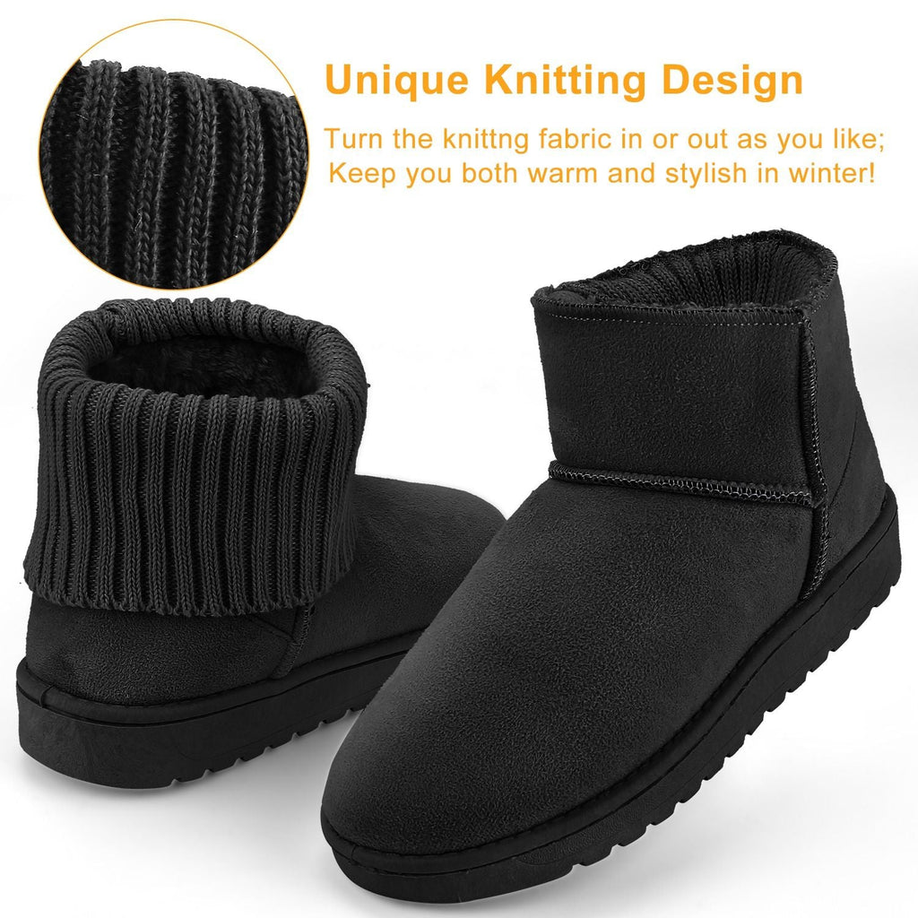 Women Lady Snow Boots Suede Mid-Calf Boot Shoe Short Plush Warm Lining Shoes w/ Anti-slip Rubber Base Knitting Design