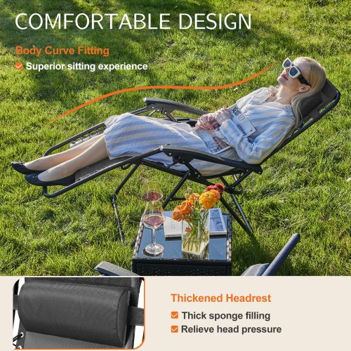 Set of 2 Zero Cravity Lounge Chairs,Outdoor Patio Folding Recliners for Pool Beach with Pillow and Cup Holder