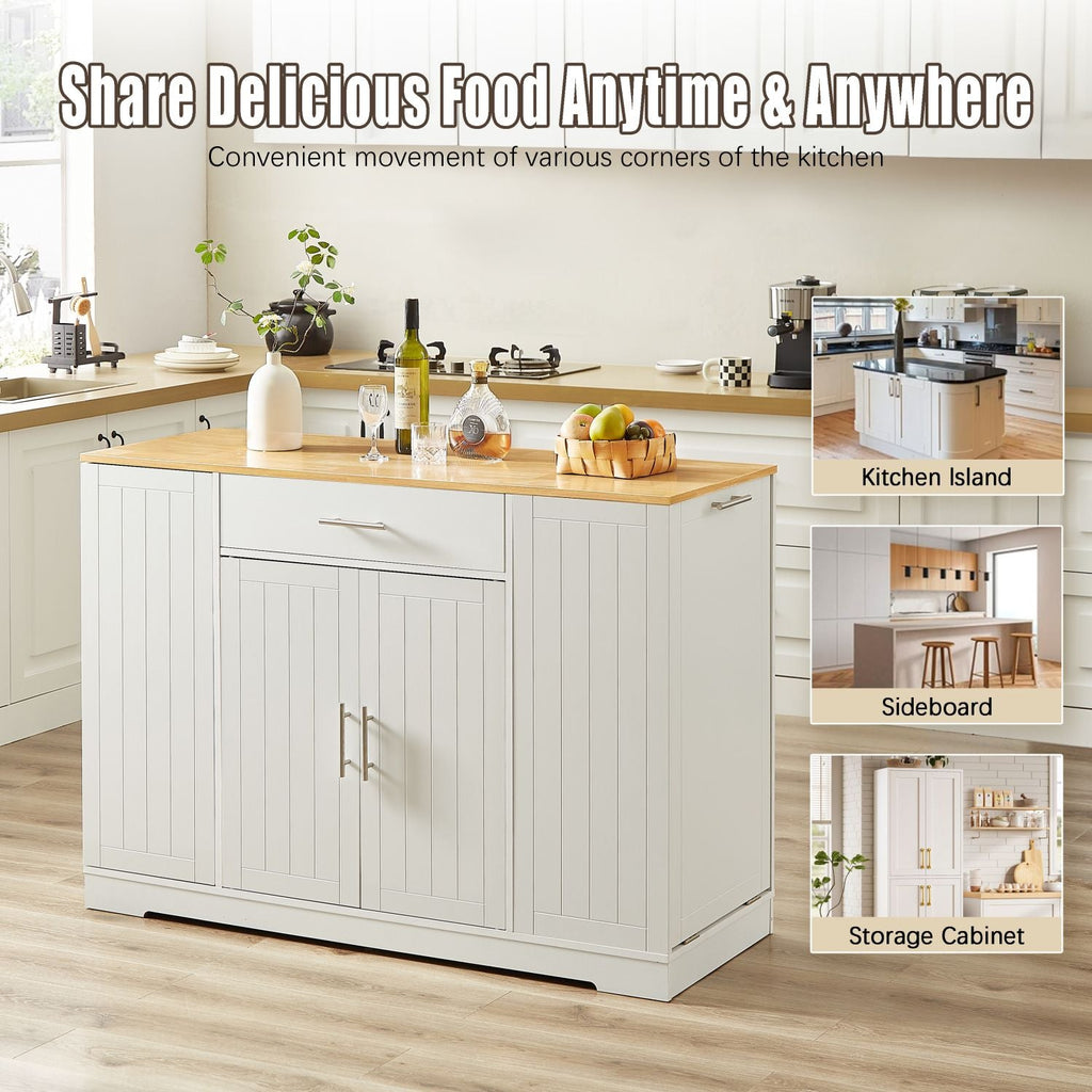 53'' Kitchen Storage Islands with Drawers and Trash Can Storage for Kitchen & Dining. Modern Farmhouse Design, White, 53.2"W x 20.9"D x 38.0"H.