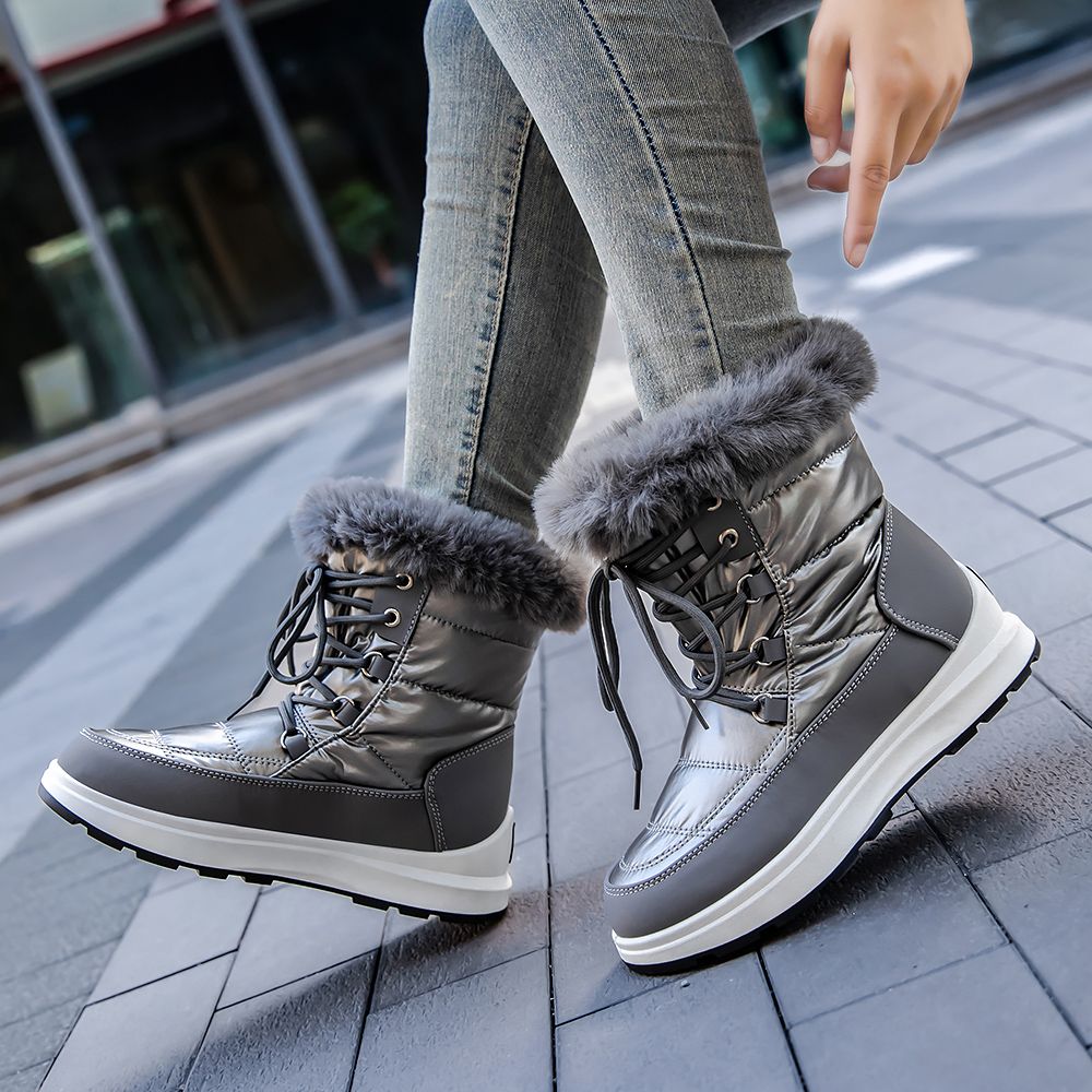Fashion Snow Boots - Lace-Up Style with Fur Trim