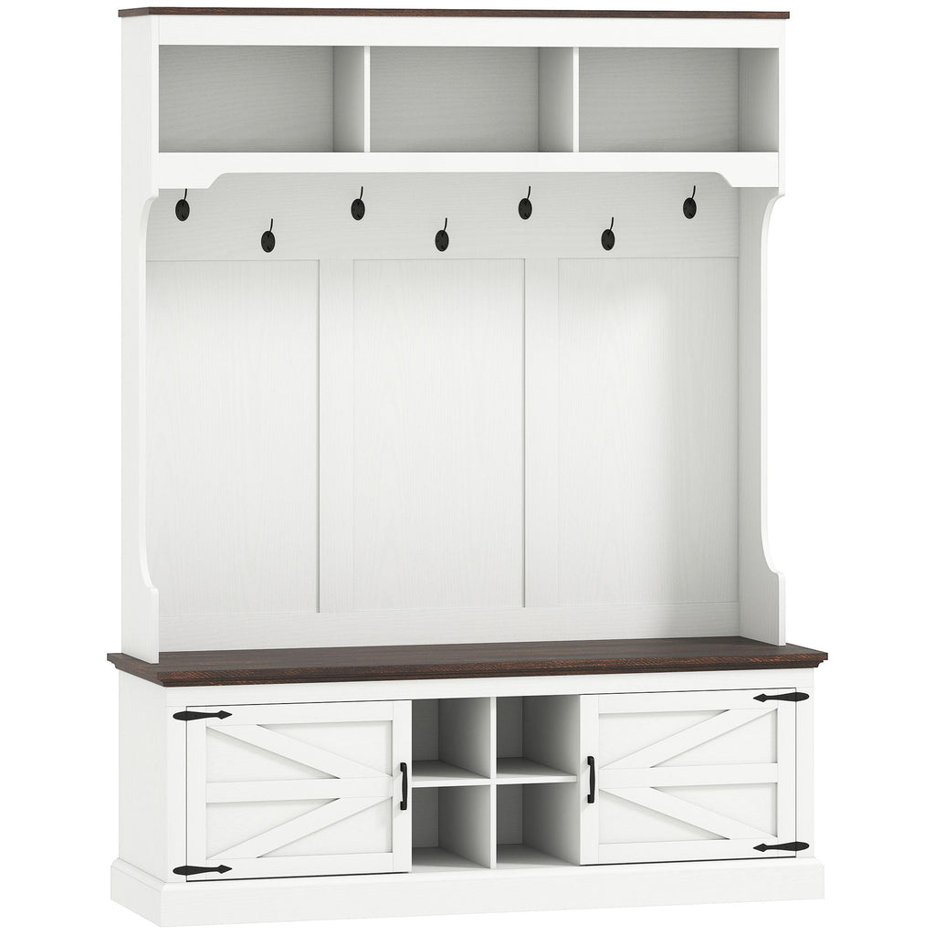 HOMCOM 3-in-1 Hall Tree with Shoe Storage, Coat Rack with Bench, Entryway Furniture with Hooks, White Wood Grain