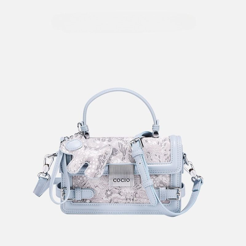 New embroidery handheld small square bag female ins hundred fashion lock buckle single shoulder crossbody bag