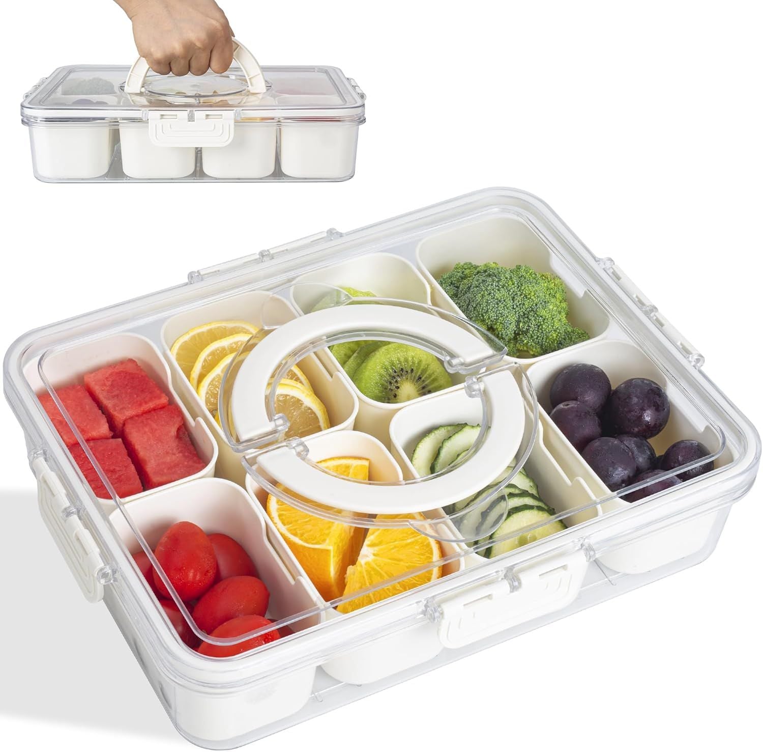 Divided Snack Box With Lid â€?Clear Food Storage Container With Colorful Compartments â€?Reusable Bento Organizer For Snacks, Fruits, Nuts, And Meal Prep