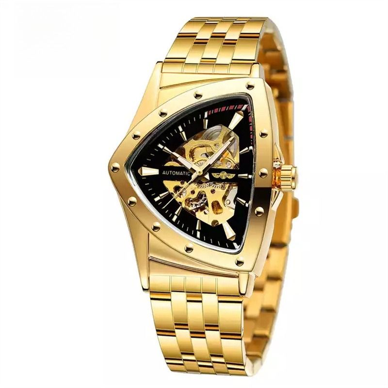 Gentleman's Style Men's Fashion Casual Skeleton Triangle Automatic Mechanical Watch
