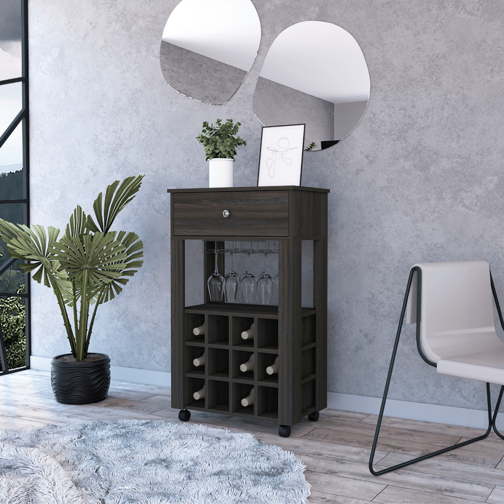 Espresso 1-Drawer 12-Bottle Wine Cabinet Carbon
