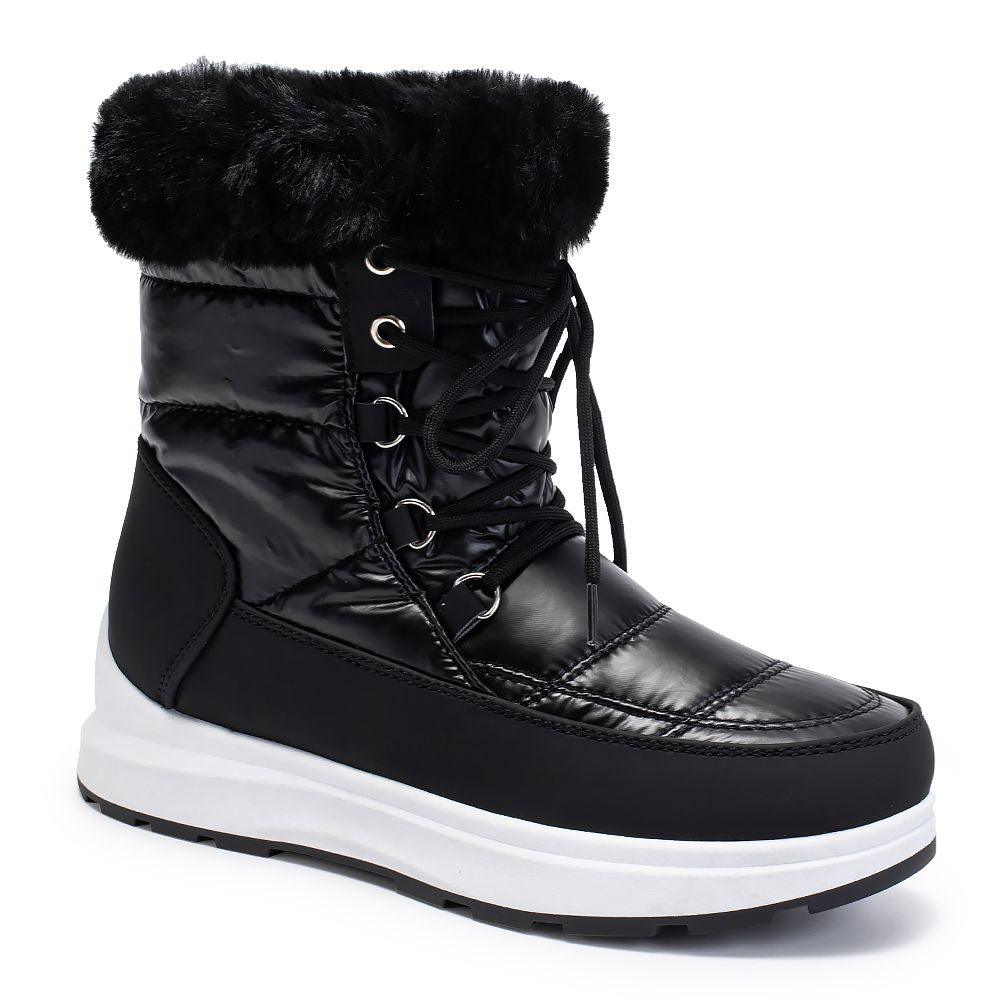Fashion Snow Boots - Lace-Up Style with Fur Trim