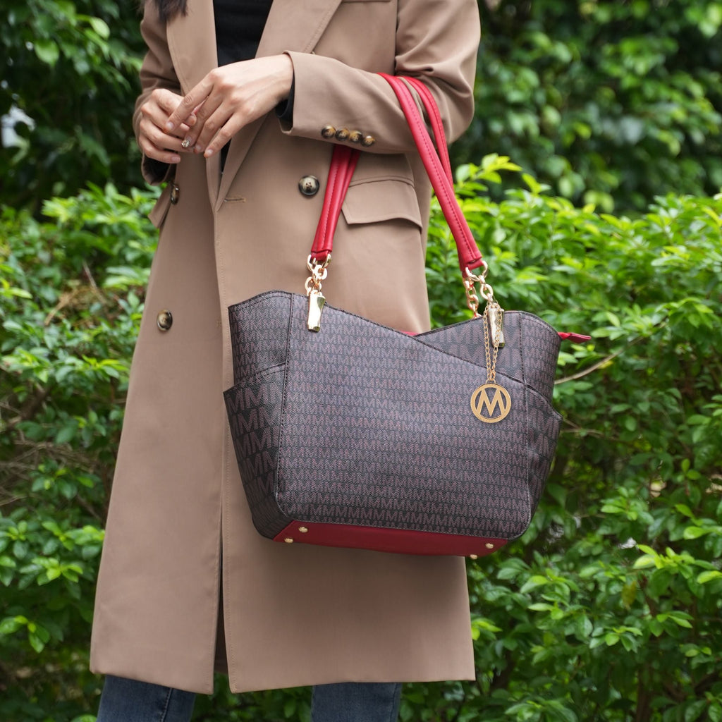 MKF Collection Jules M Logo Printed Vegan Leather Women Tote Bag by Mia k