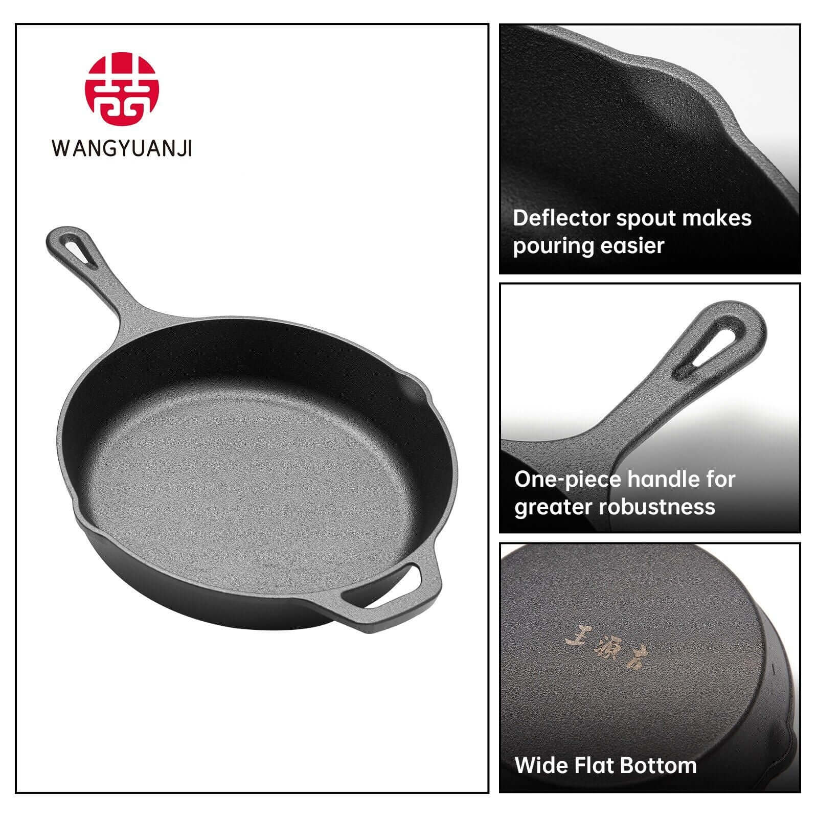 WANGYUANJI Cast Iron Grill Pan, 9.8" Uncoated Skillet with Handle, Multifunctional for Home Use, Outdoor Camping Grill, Steak, Omelette