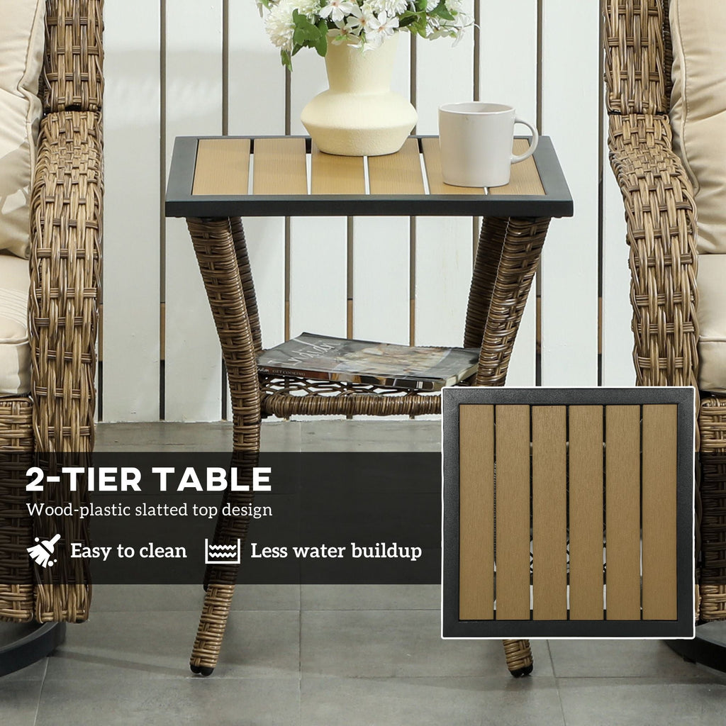 Outsunny 3 Piece Outdoor Bistro Set, Wicker Small Patio Furniture Set with Swivel Glider Chairs for Balcony, Porch, Beige