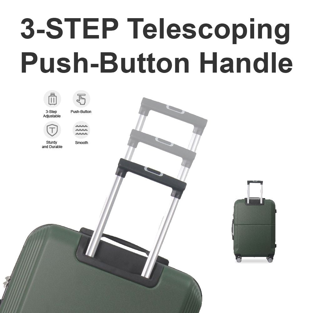 Green 3-Piece Premium ABS Luggage Set-20", 24", and 28" Suitcases with Multi-Position Handle, Silent Spinner Wheels, and TSA-Approved Lock-Durable, Stylish, and Spacious Travel Gear