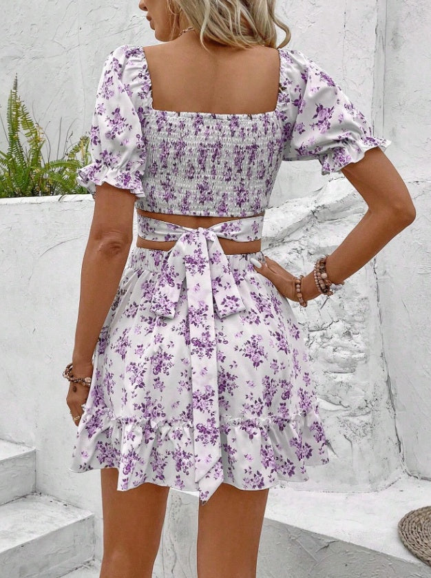 Ditsy Floral Two-Piece Set â€?Crop Top & Mini Skirt Summer Outfit