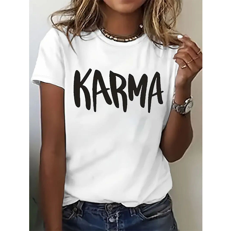Short Sleeve Round Neck T-Shirt With 'KARMA' Print