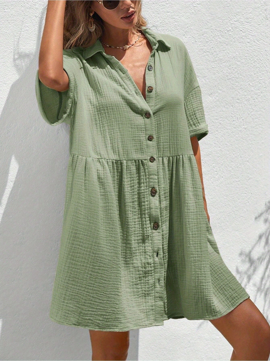 Women's Ruffle Hem Shirt Dress â€?Loose Fit Summer Holiday Style