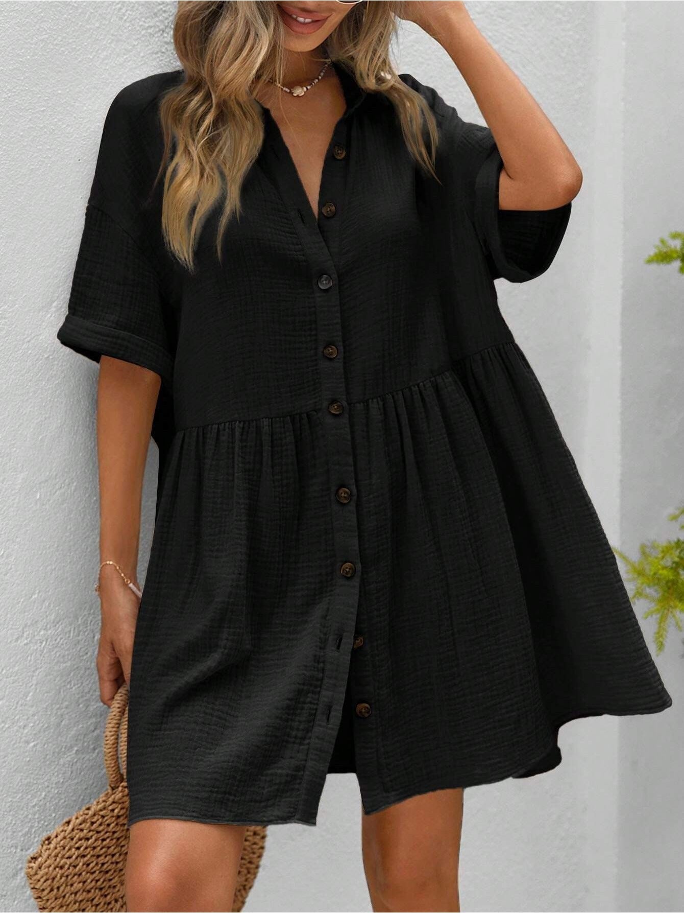 Women's Ruffle Hem Shirt Dress â€?Loose Fit Summer Holiday Style