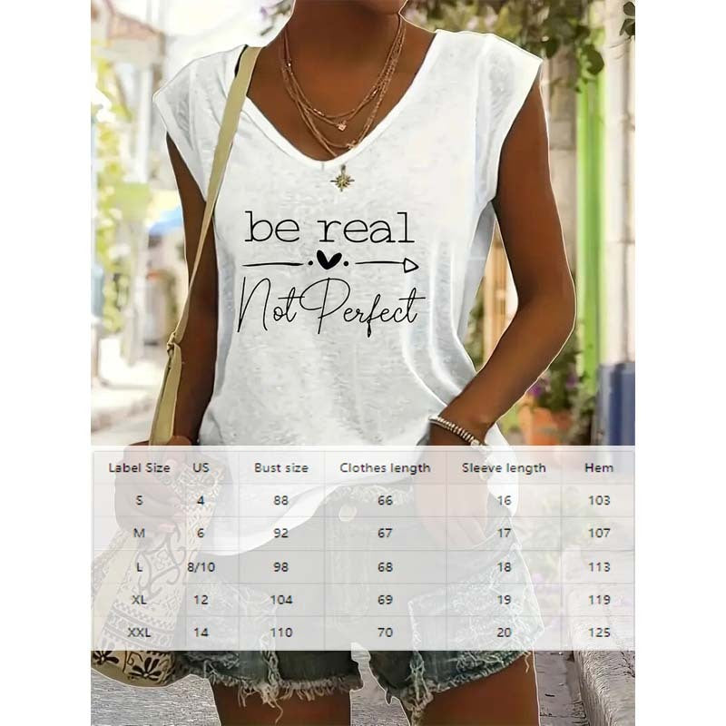 Women's V-Neck Slogan Print Short Sleeve T-Shirt Casual Comfort Top For Summer