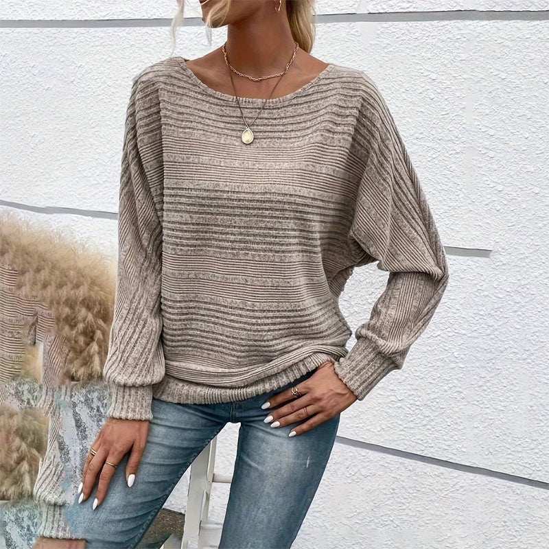 Women's Textured Round-Neck Long-Sleeve Pullover