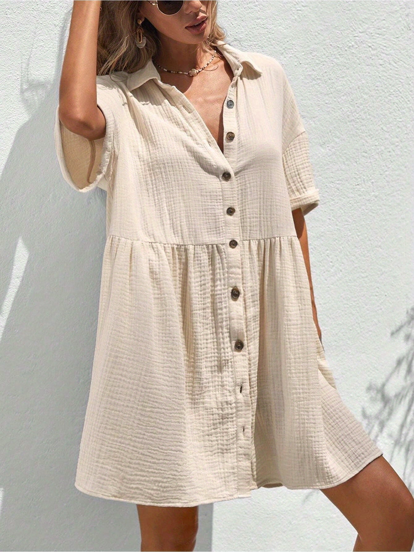 Women's Ruffle Hem Shirt Dress â€?Loose Fit Summer Holiday Style