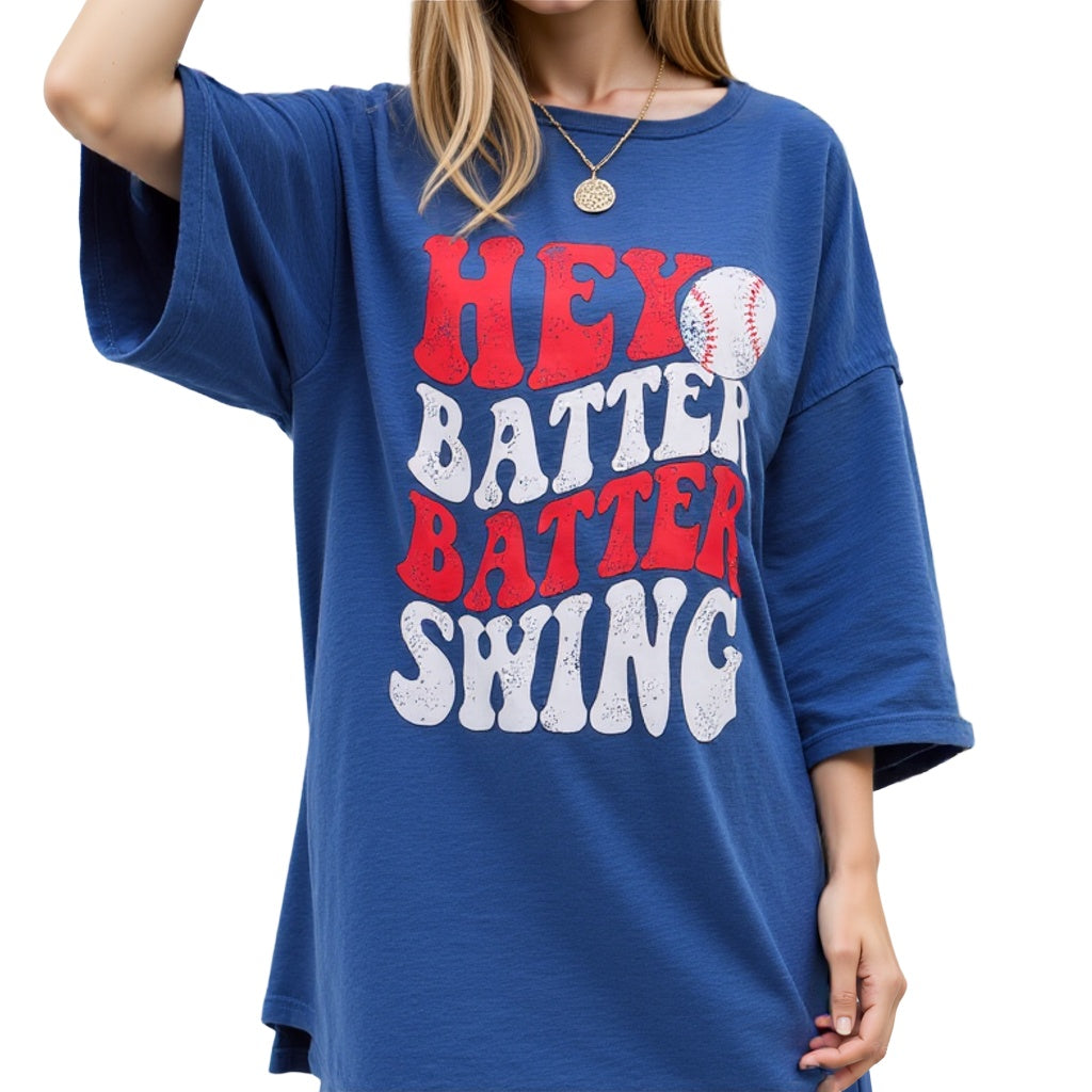 Baseball Mom Oversized Shirt â€?“Hey Batter Batterâ€?Graphic Tee