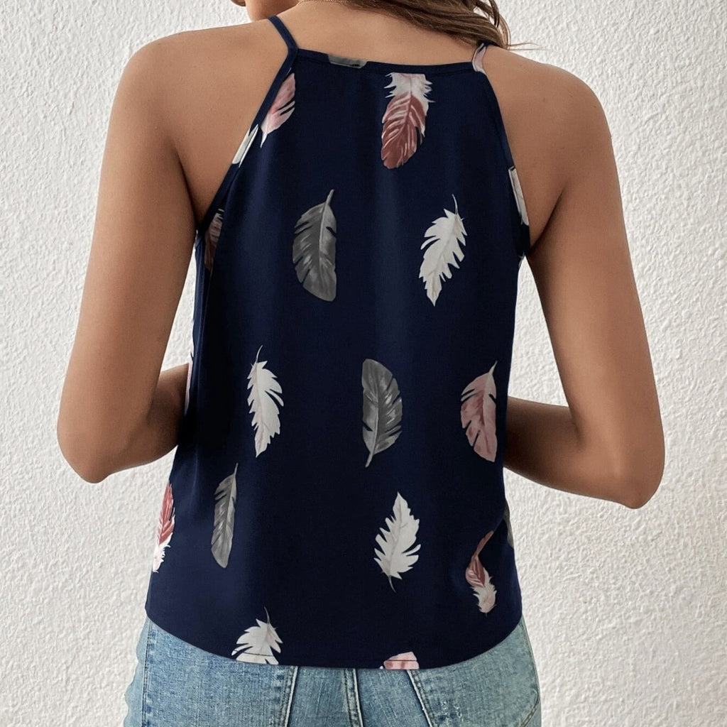 Women's Feather Print Notch V-Neck Camisole Vest