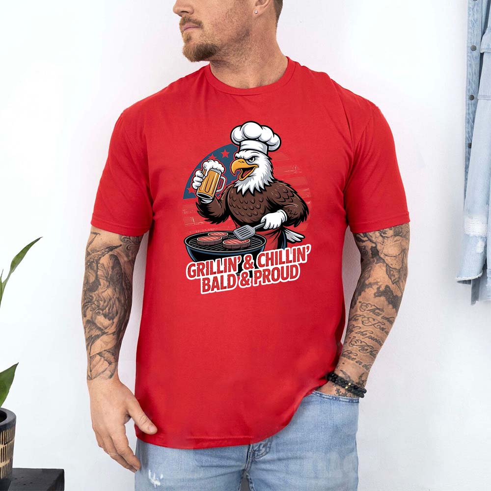 Grillin' & Chillin', Bald & Proud T-Shirt â€?Patriotic Bald Eagle BBQ Vintage Tee