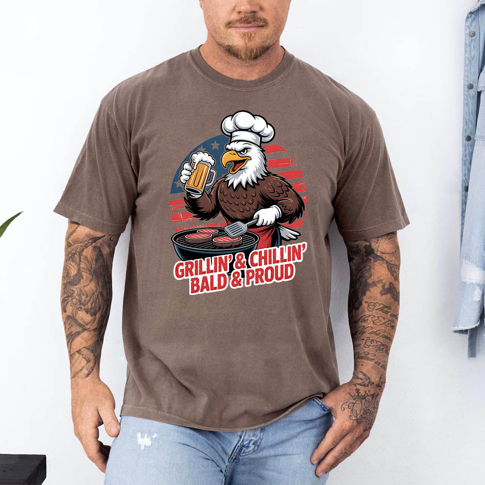 Grillin' & Chillin', Bald & Proud T-Shirt â€?Patriotic Bald Eagle BBQ Vintage Tee