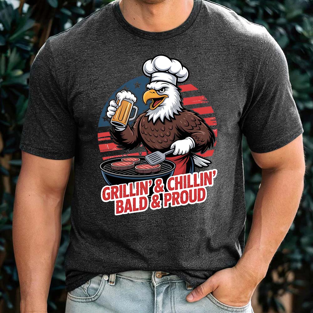 Grillin' & Chillin', Bald & Proud T-Shirt â€?Patriotic Bald Eagle BBQ Vintage Tee