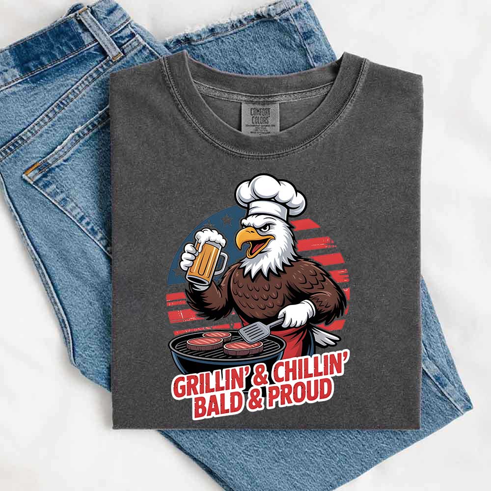 Grillin' & Chillin', Bald & Proud T-Shirt â€?Patriotic Bald Eagle BBQ Vintage Tee