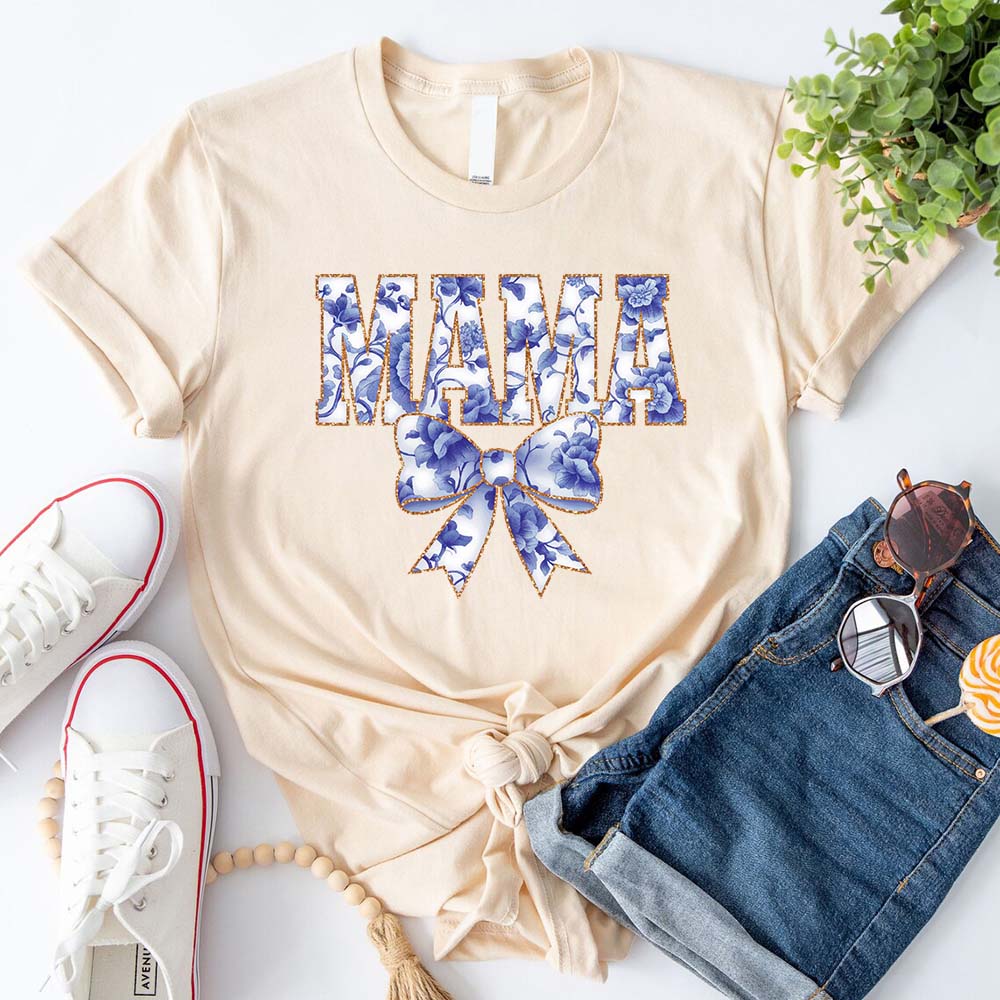 Mama Chinoiserie Coquette Bow T-Shirts â€?Elegant & Trendy Graphic Tees for Moms