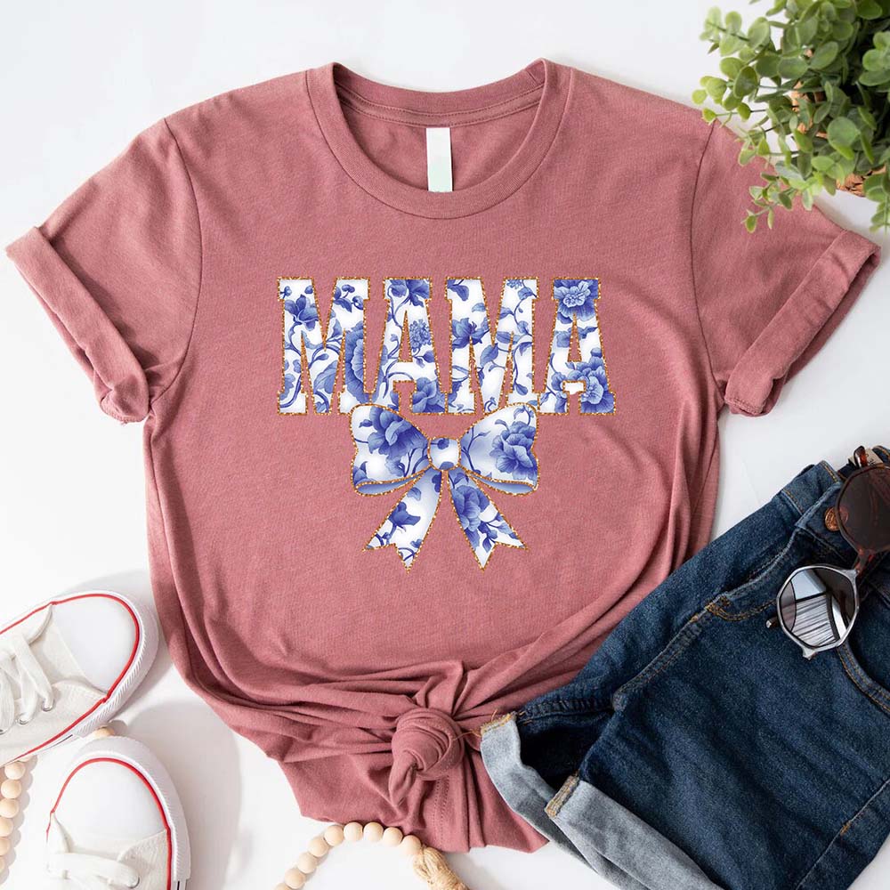 Mama Chinoiserie Coquette Bow T-Shirts â€?Elegant & Trendy Graphic Tees for Moms
