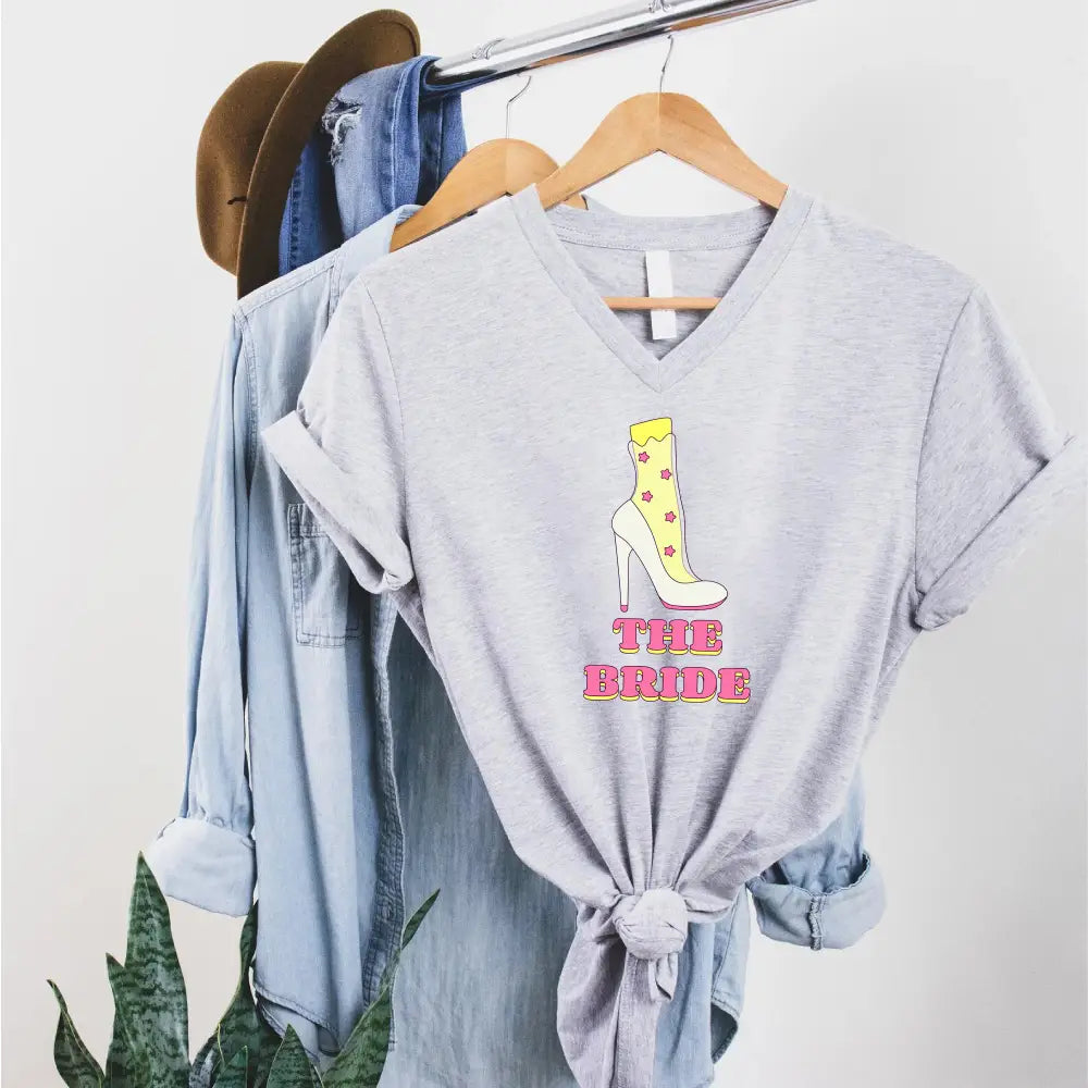 🍾 Team Bride & The Bride 💍 Bachelorette Party Matching V-Neck T-Shirts