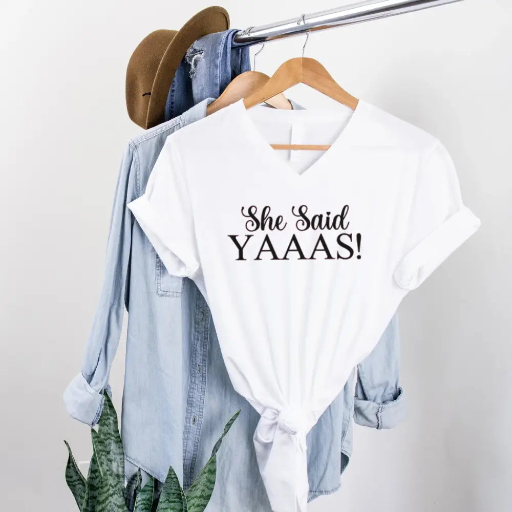 💍 I Said YAAAS Bachelorette Crew Party 🍾 Matching V-Neck T-Shirts
